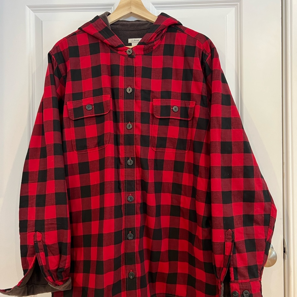 LL Bean Buffalo Plaid Fleece Lined button-up flannel womens size XL